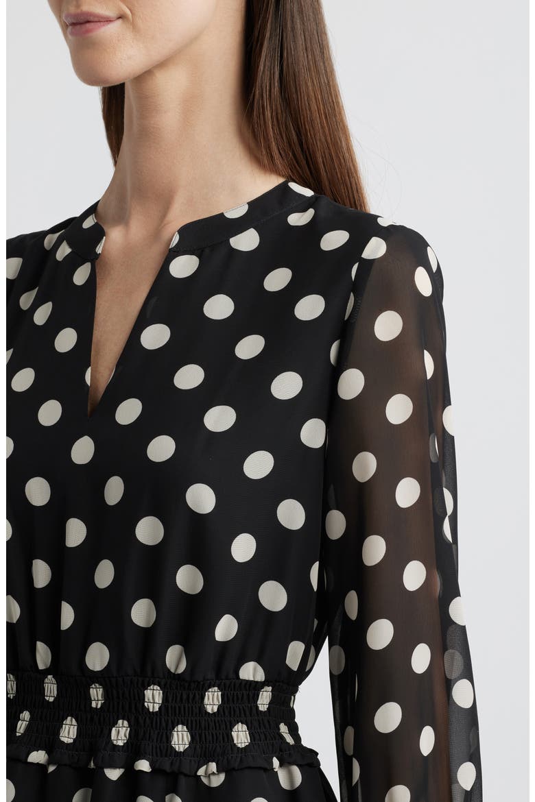 Polka Dot Smocked Waist Midi Dress, Alternate, color, ANNE BLACK/ ANNE WHITE (6NT)