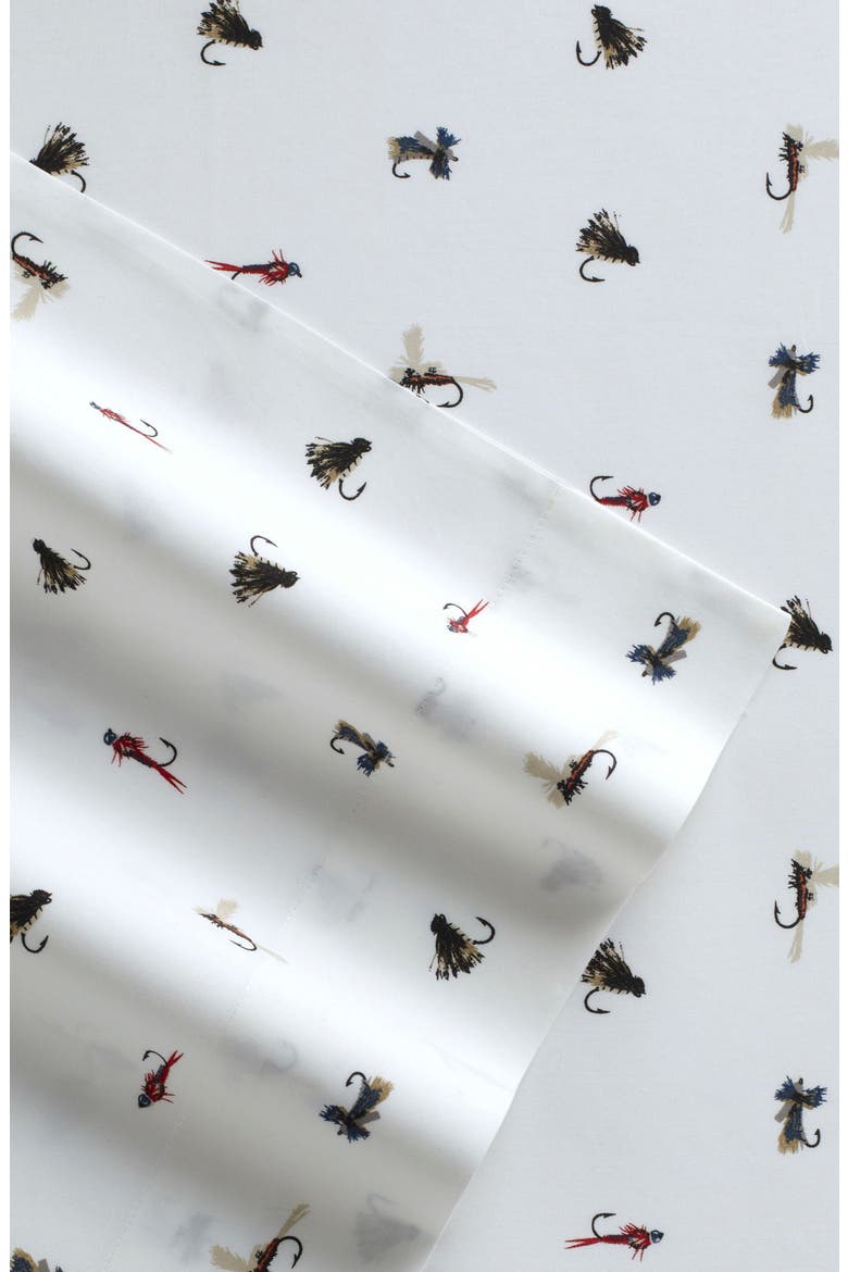 Fishing Flies 200 Thread Count 100% Cotton Percale Sheet Set, Alternate, color, WHITE MULTI