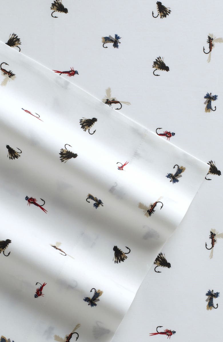 Eddie Bauer Fishing Flies 200 Thread Count 100% Cotton Percale Sheet Set, Alternate, color, White Multi