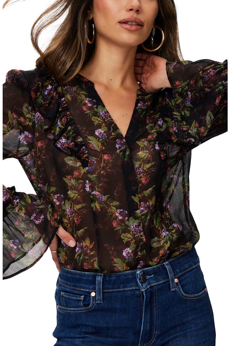Tuscany Floral Print Silk Georgette Button-Up Shirt, Alternate, color, BLK MLTI