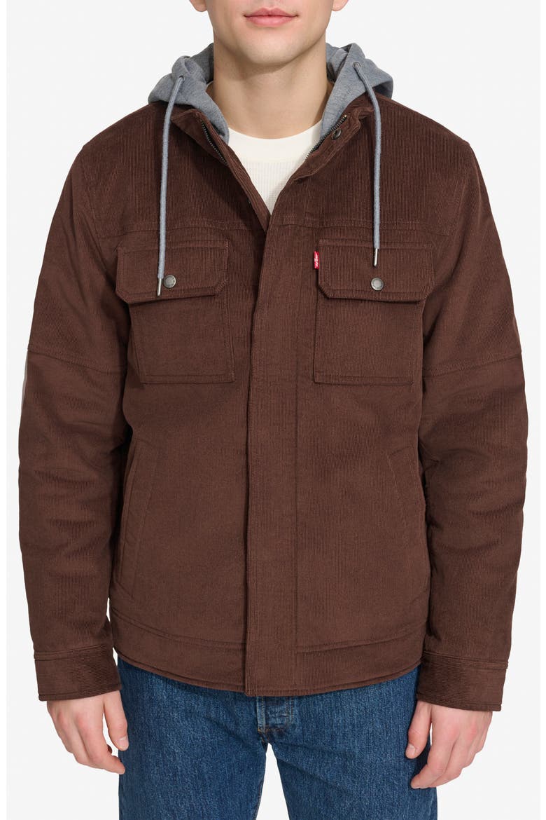 Hooded Corduroy Jacket, Main, color, CHOCOLATE BROWN