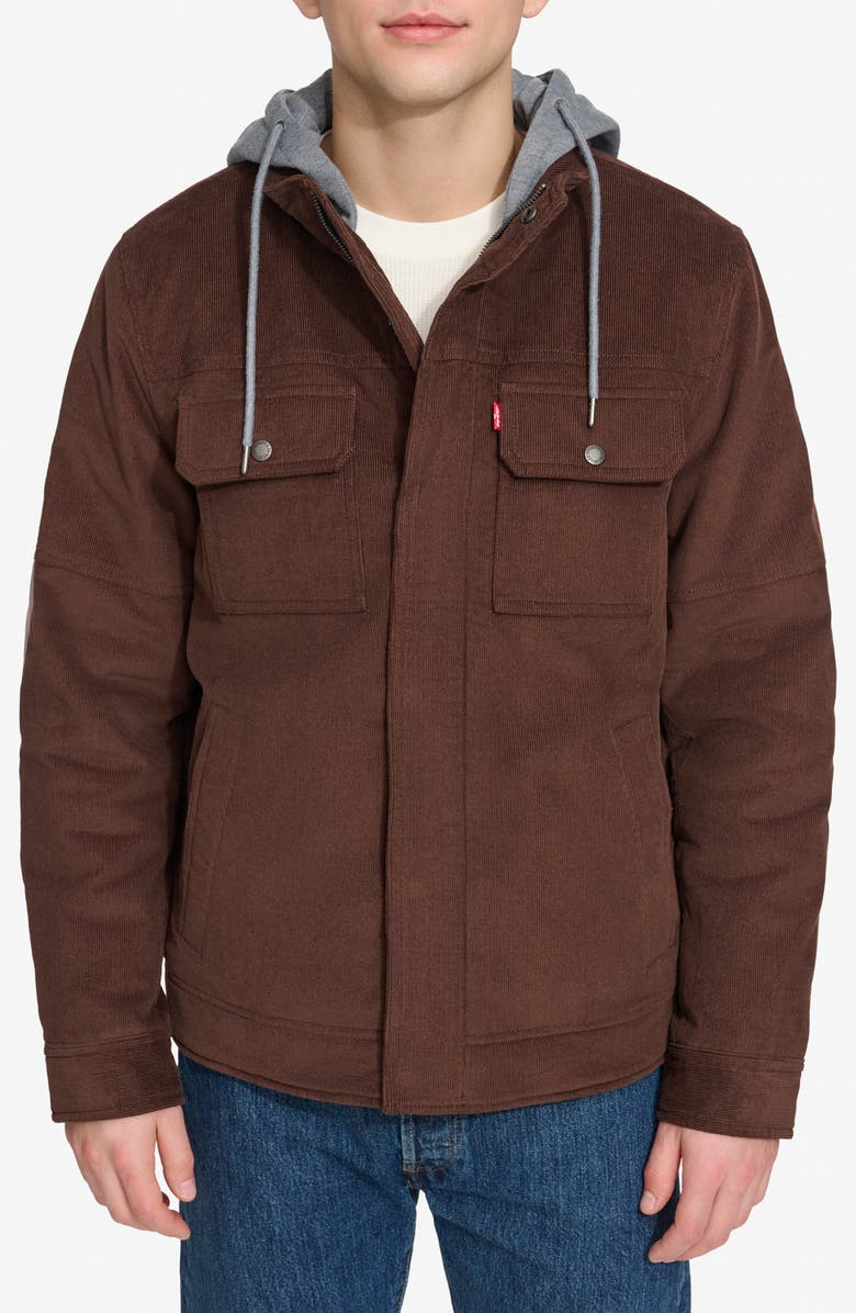 Levi's Hooded Corduroy Jacket, Main, color, Chocolate Brown
