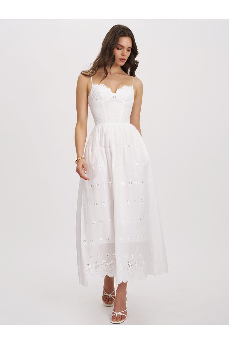 Oberon Cotton Eyelet Lace-Up Back Maxi Dress, Alternate, color, White