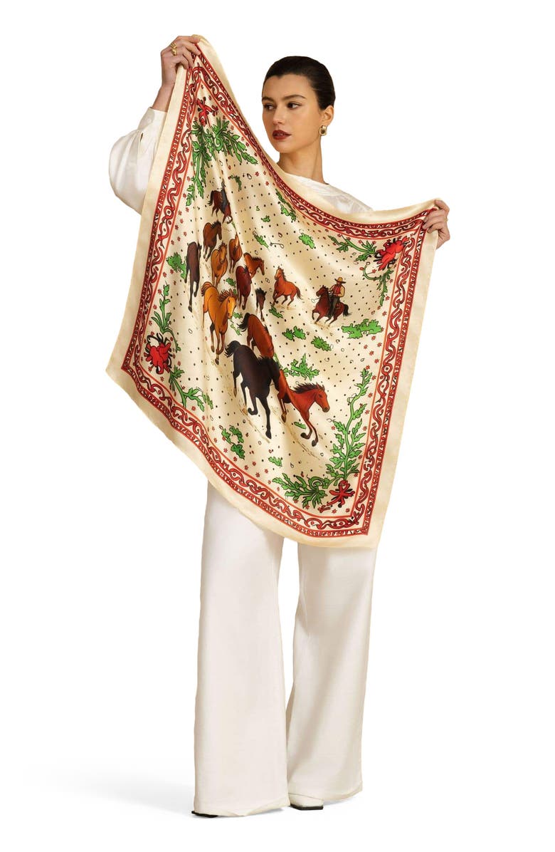 SILKSILKY Pure Silk Horse Herd Square Scarf, Alternate, color, Yellow
