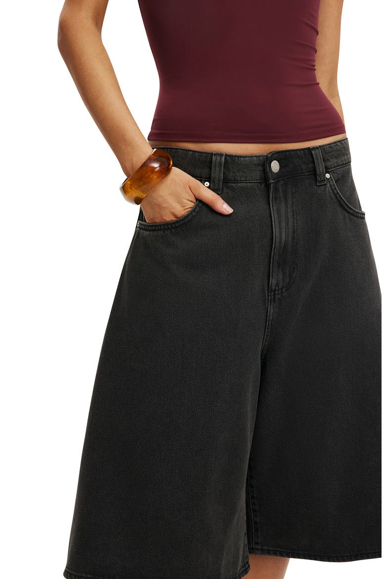 Lyocell Wide Denim Jort, Alternate, color, Used Black