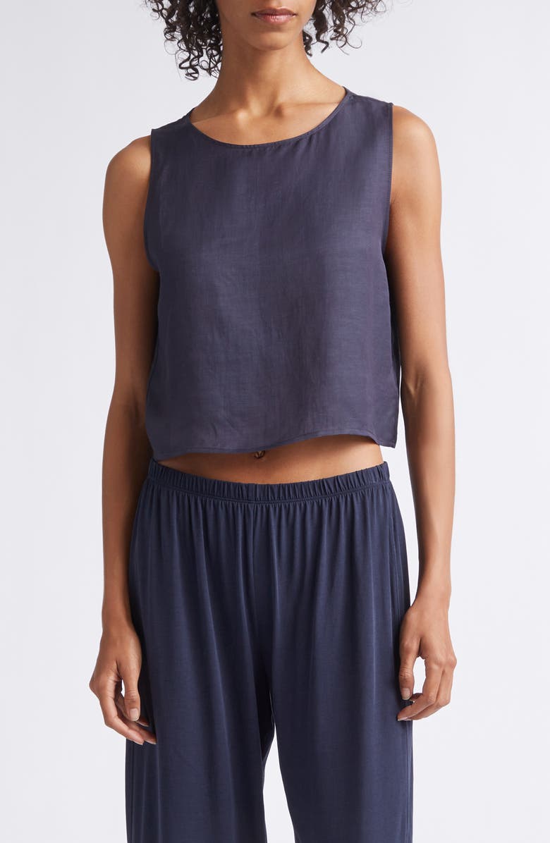 LESET Daniel Linen Blend Sleeveless Crop Top, Main, color, Midnight