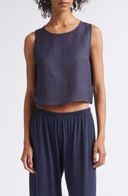 LESET Daniel Linen Blend Sleeveless Crop Top