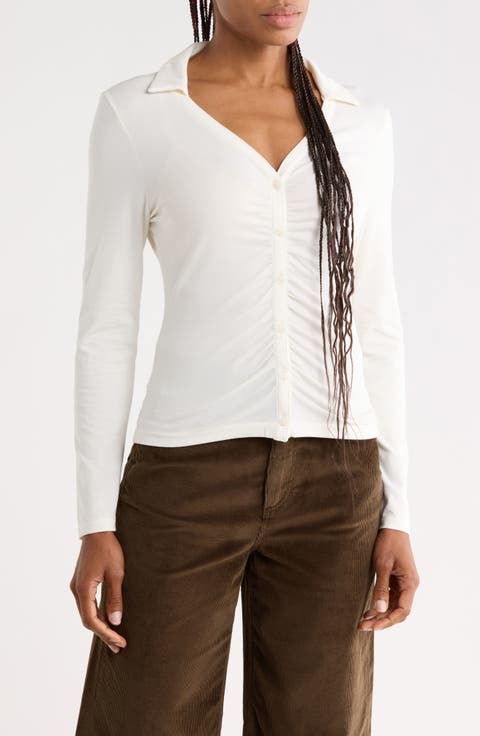 Lucy Ruched Polo Button-Up Shirt