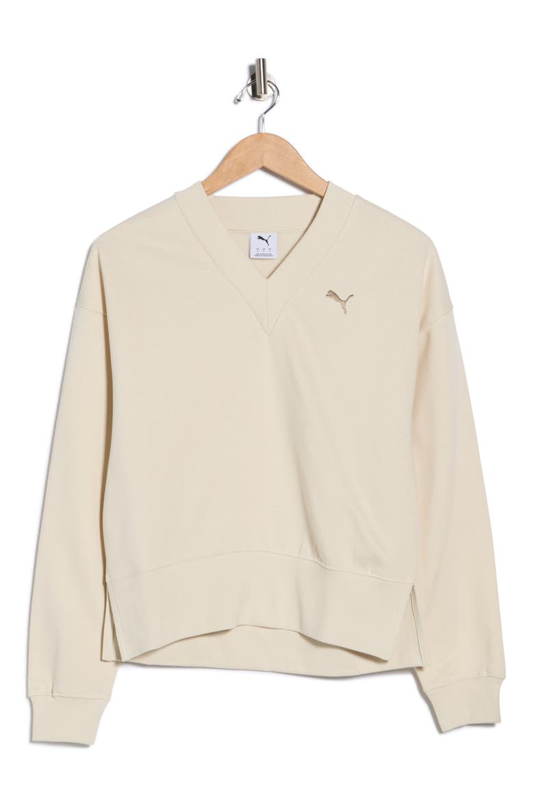 Essential V-Neck Sweatshirt, Alternate, color, ALPINE SNOW