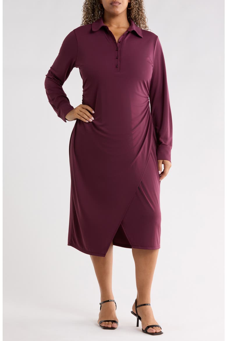 Polo Wrap Midi Dress, Main, color, BURGUNDY FIG