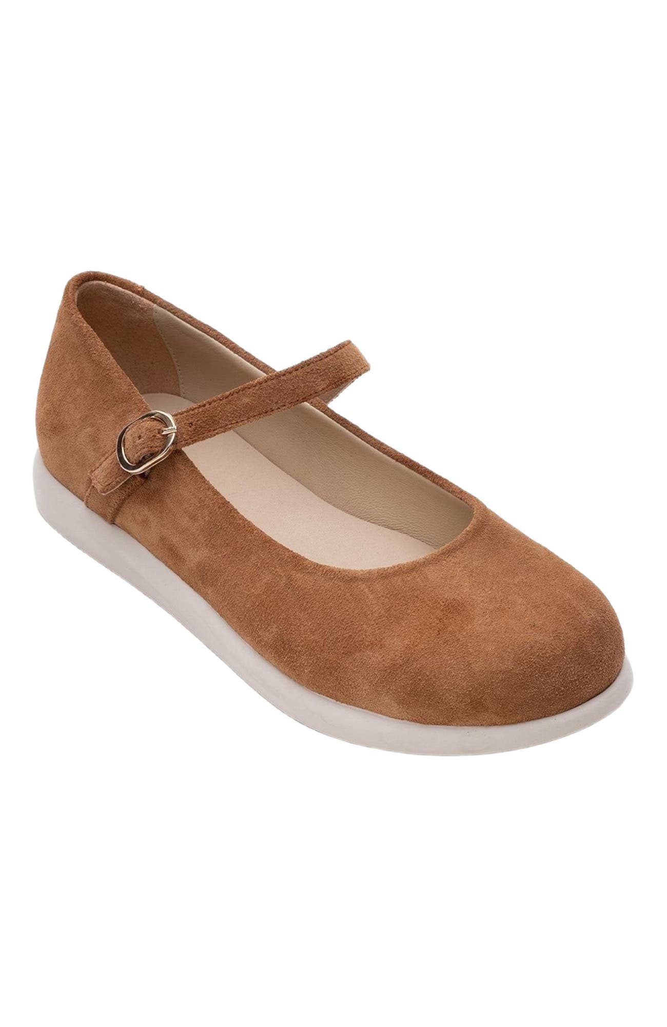 Forever & Always Shoes ANISA Leather Strap Flat, Main, color, Cognac Suede Leather