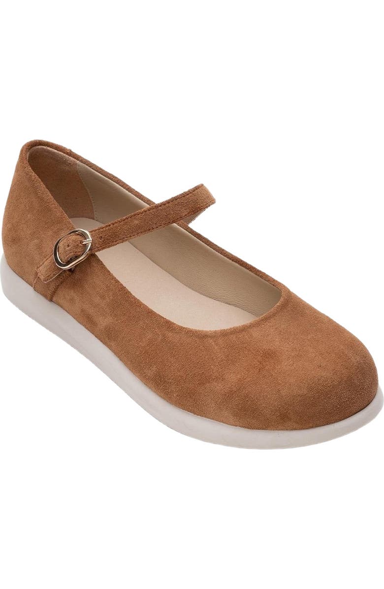 Forever & Always Shoes ANISA Leather Strap Flat, Main, color, Cognac Suede Leather