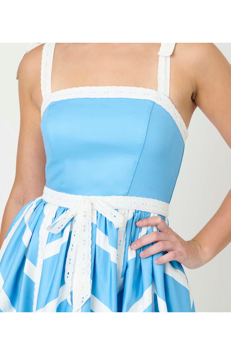 Unique Vintage Chevron Eyelet Swing Dress, Alternate, color, Blue/White