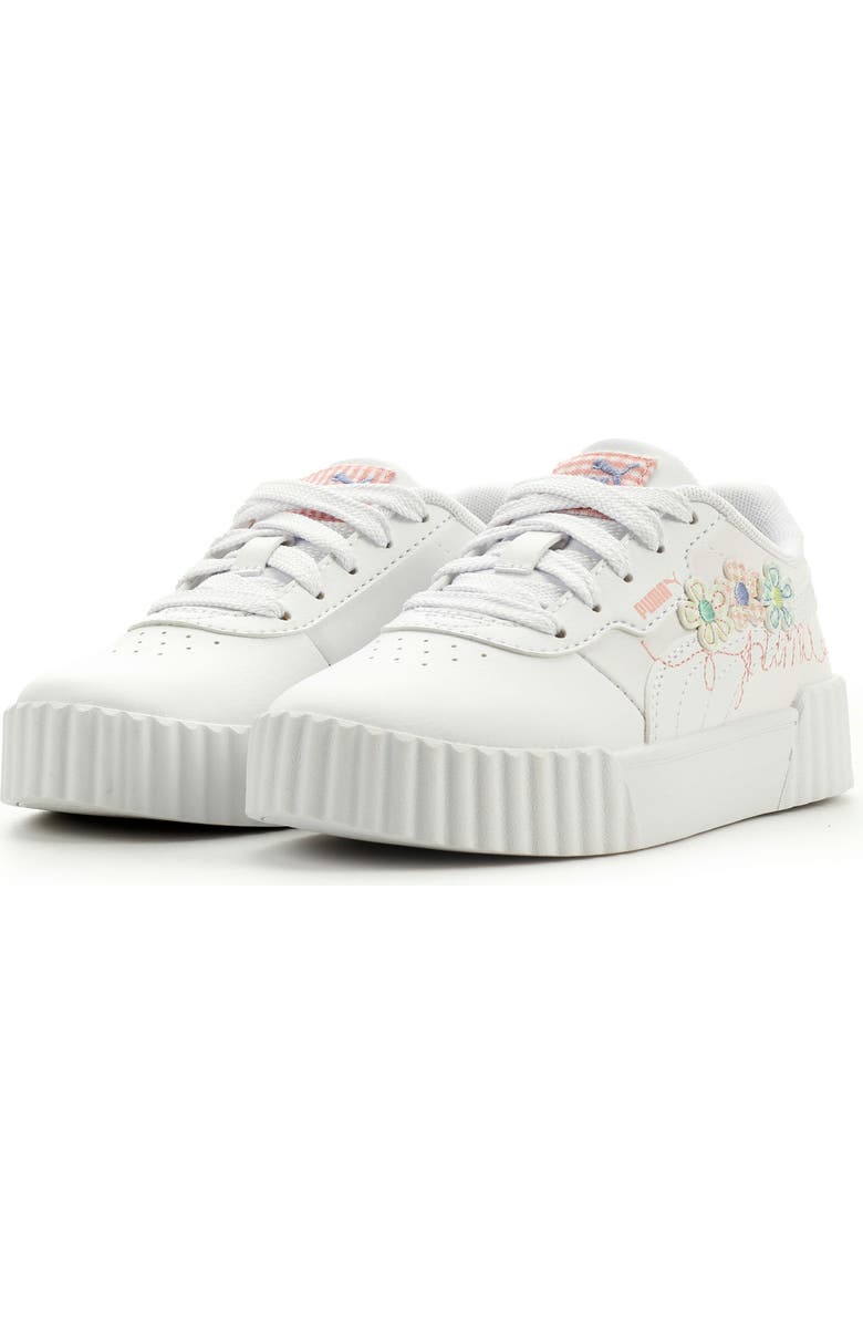 PUMA Kids' Carina 3.0 Crafty Floral Low Top Sneaker, Main, color, Puma White/ Rosy/ Lavender