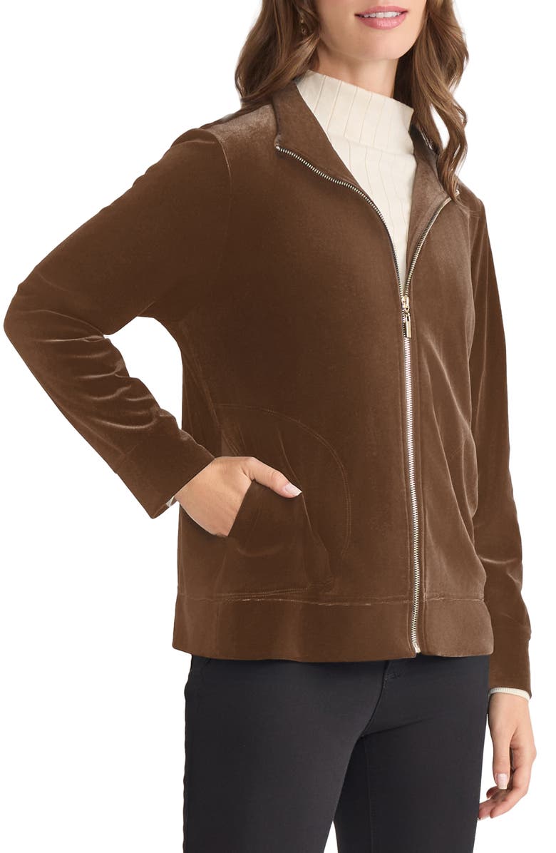 Jones New York Velour Jacket, Alternate, color, Carob