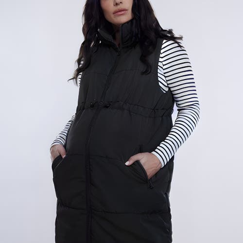 Motherhood Maternity Woven Full-zip Sleeveless Quilted Puffer Vest In Black