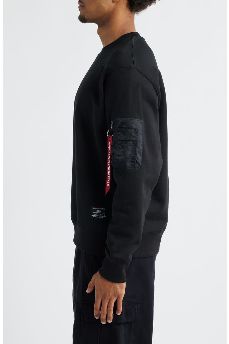 Utility Pocket Cotton Fleece Crewneck Sweatshirt, Alternate, color, BLACK