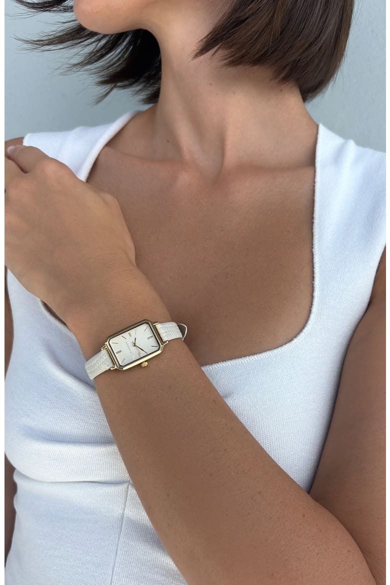 Wales Quartz Leather Strap Watch, Alternate, color, WHITE/ GOLD