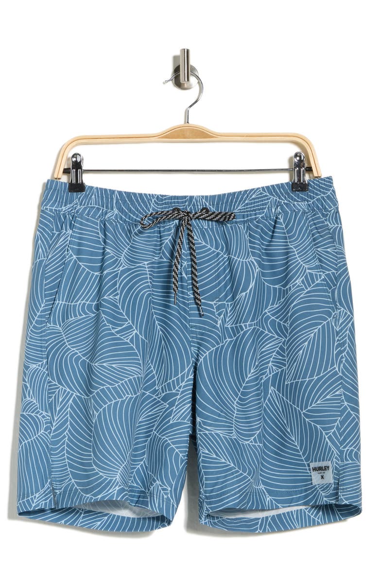 Hurley Botanic Lines Volley Swim Shorts, Alternate, color, Grey/ Navy