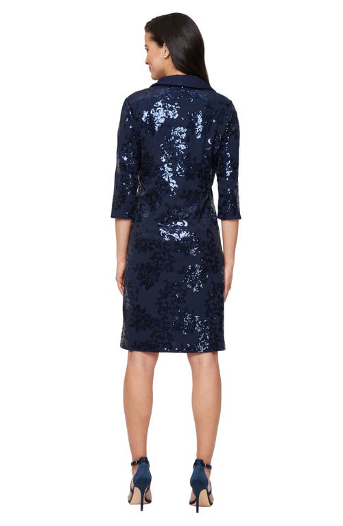 Alex Evenings Embellished Crepe Cocktail Dress With Jacket In Blue