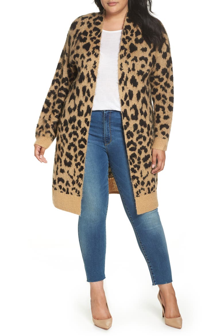 Long Leopard Jacquard Cardigan, Alternate, color, BEIGE NOUGAT STAMPED LEOPARD