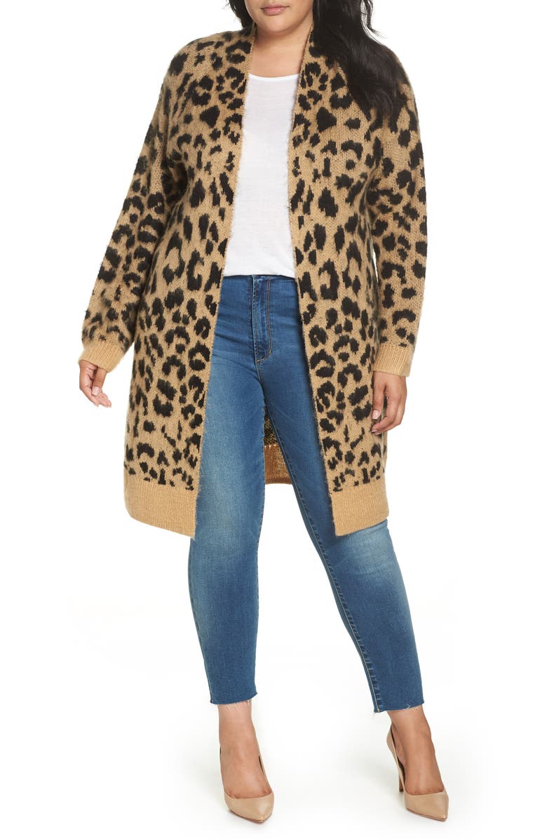 BP. Long Leopard Jacquard Cardigan, Alternate, color,