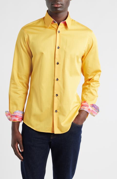 Printed Silk Trim Dress Shirt