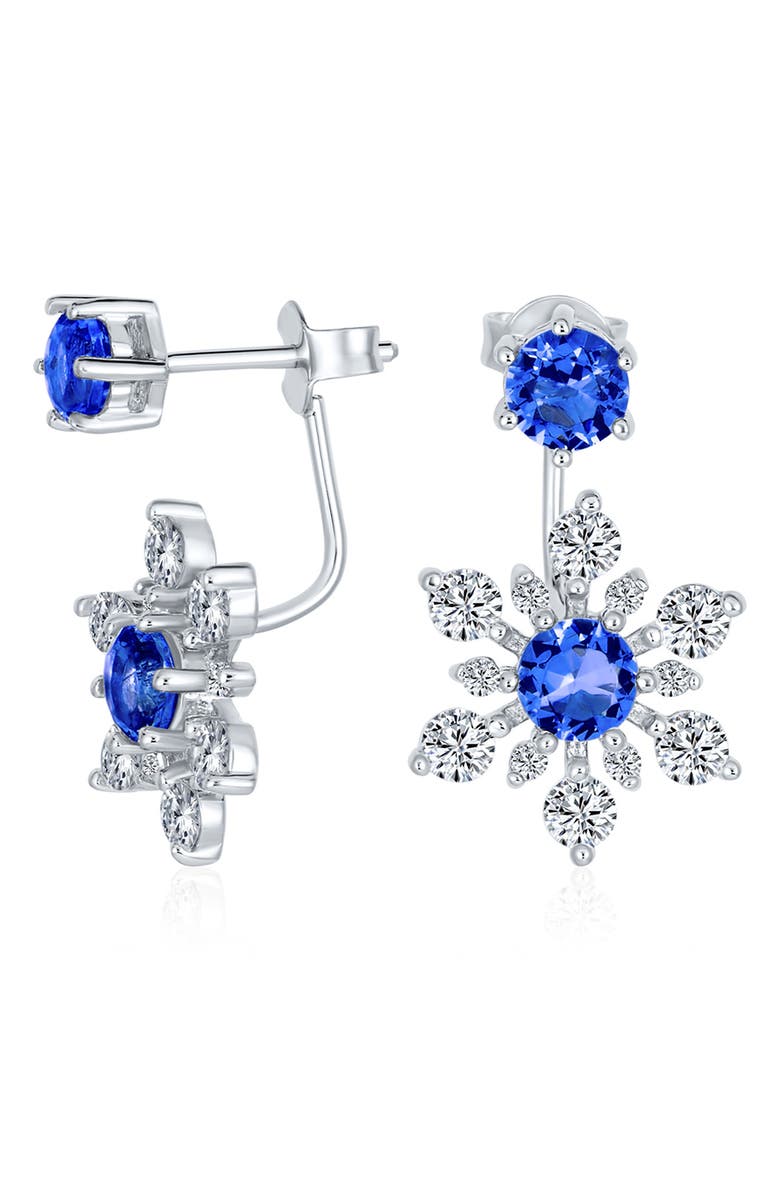BLING JEWELRY Sterling Silver CZ Snowflake Jacket Earrings, Main, color, Dark Blue
