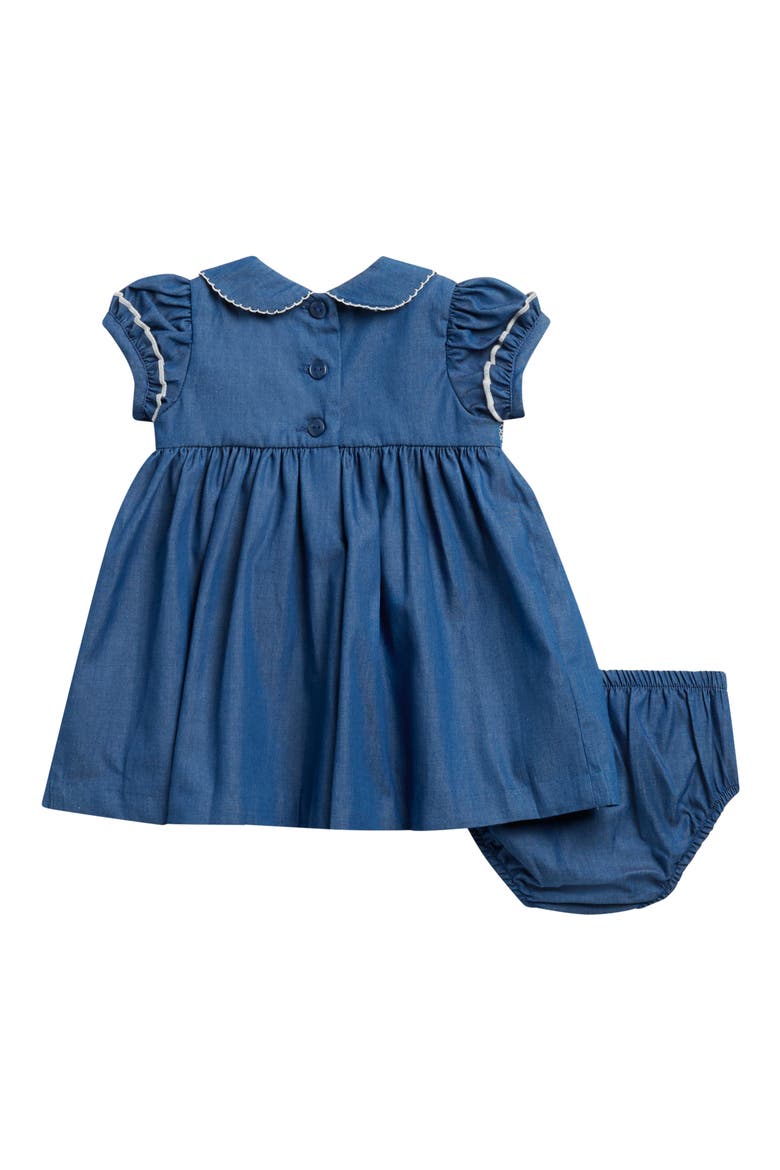 Smocked Cotton Denim Dress with Bloomers, Alternate, color, BLU