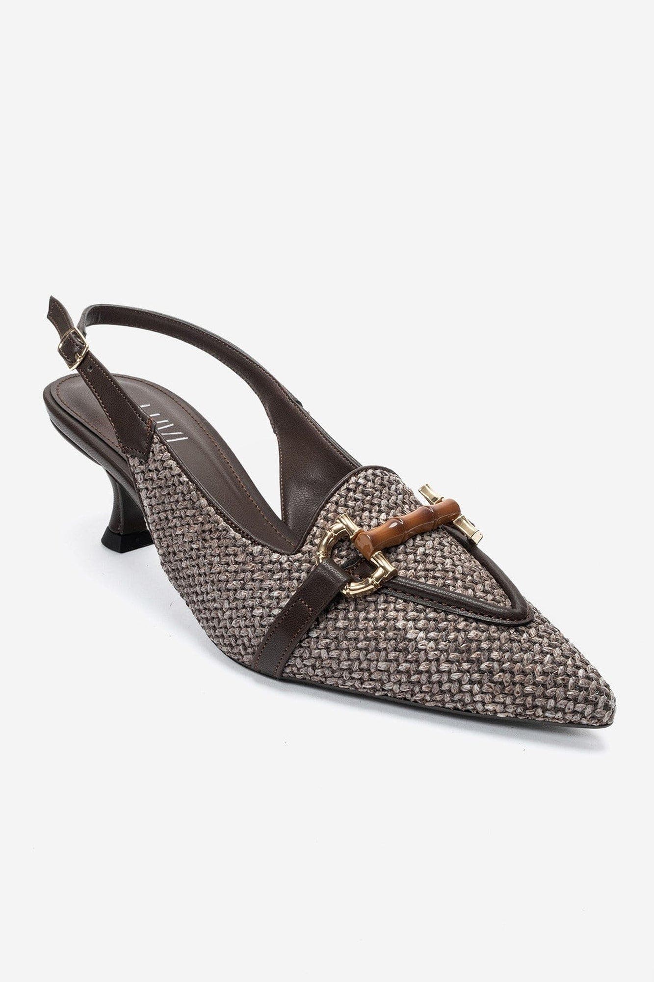 Osca Pointed Toe Buckled Slingback Pump, Alternate, color, Cognac Woven
