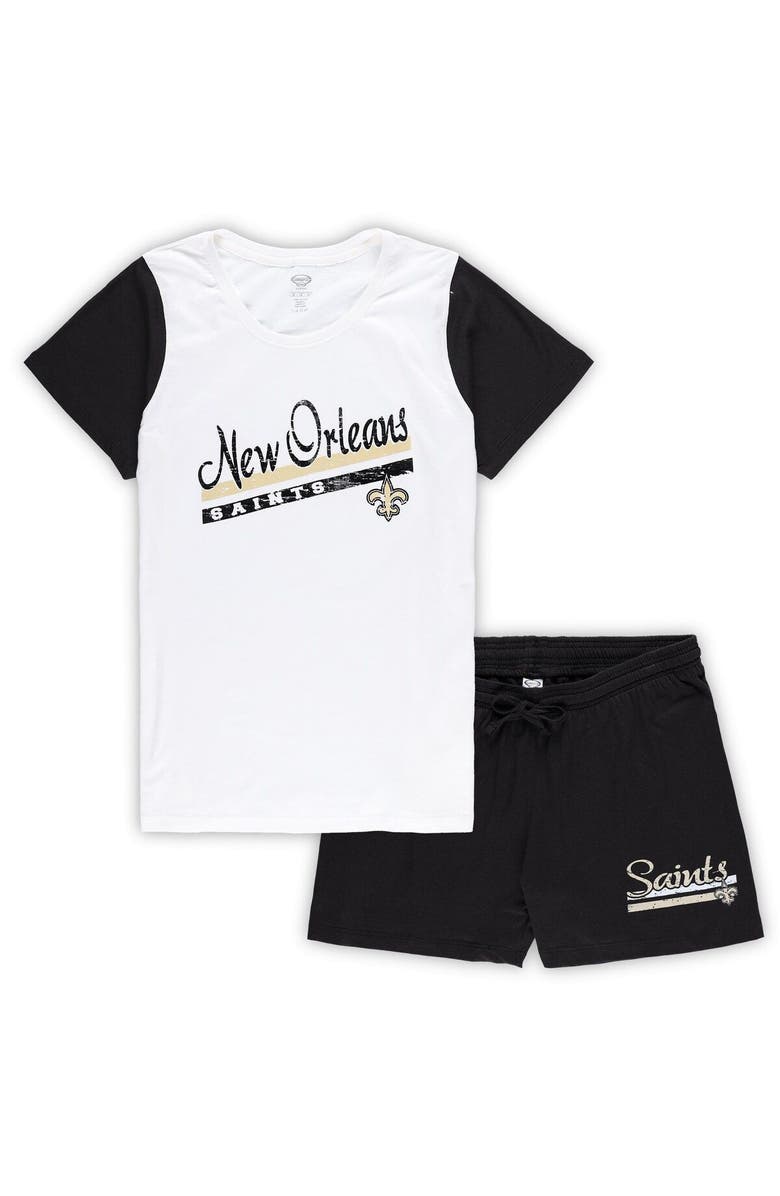 CONCEPTS SPORT Women's Concepts Sport White/Black New Orleans Saints Plus Size Downfield T-Shirt & Shorts Sleep Set, Main, color, 
