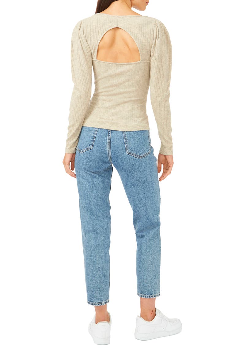 Puff Sleeve Back Keyhole Top, Alternate, color, CHINO HEATHER