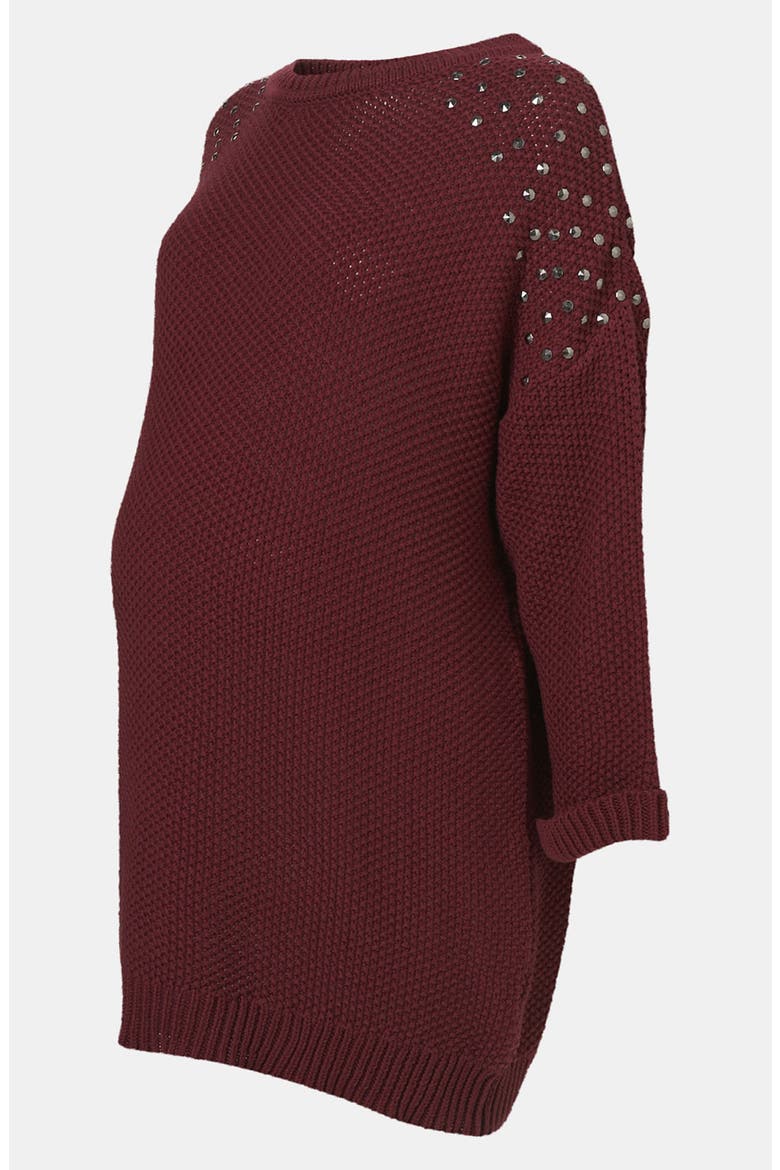 'Grunge' Studded Maternity Sweater, Alternate, color, BURGUNDY