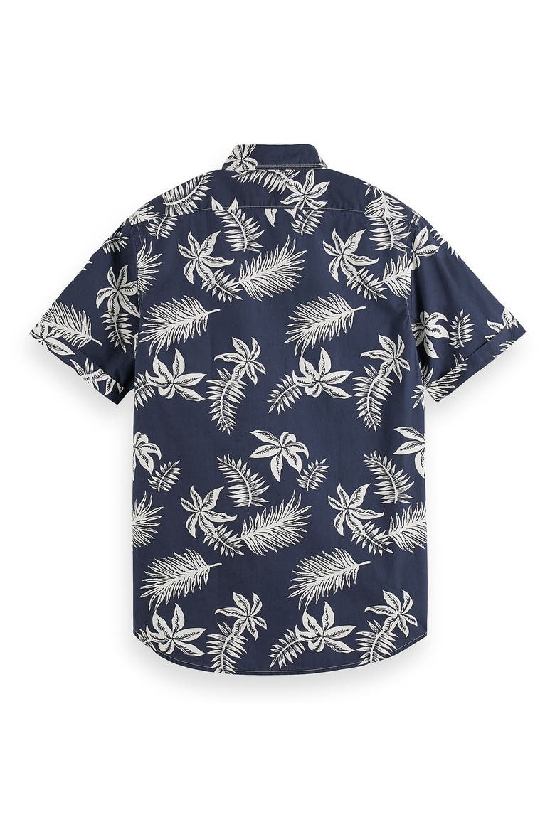 Trim Fit Floral Print Short Sleeve Button-Up Shirt, Alternate, color, 5818-NAVY LEAF