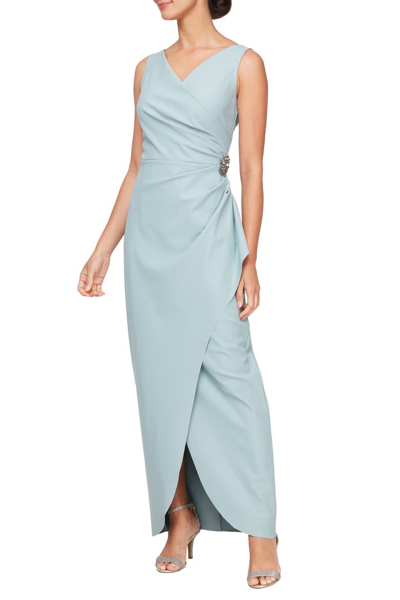 Embellished Side Drape Column Formal Gown, Main, color, ICE SAGE