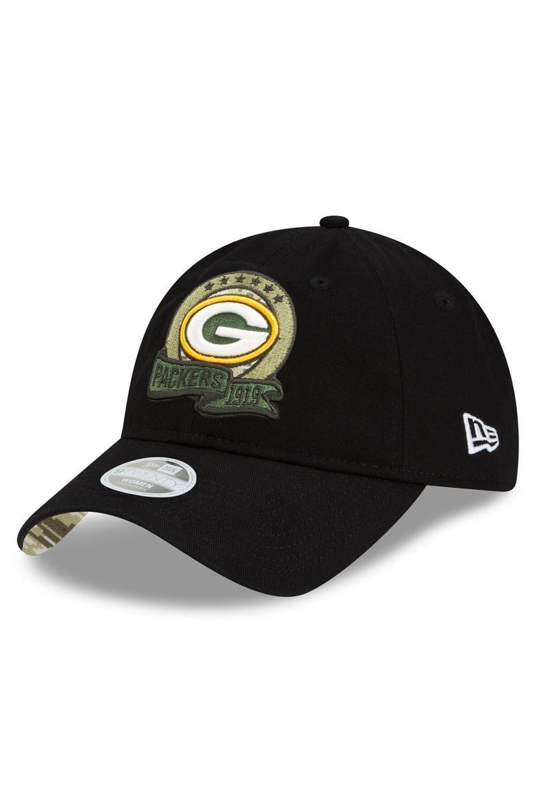 Women's New Era Black Green Bay Packers 2022 Salute To Service 9TWENTY Adjustable Hat, Alternate, color, Black