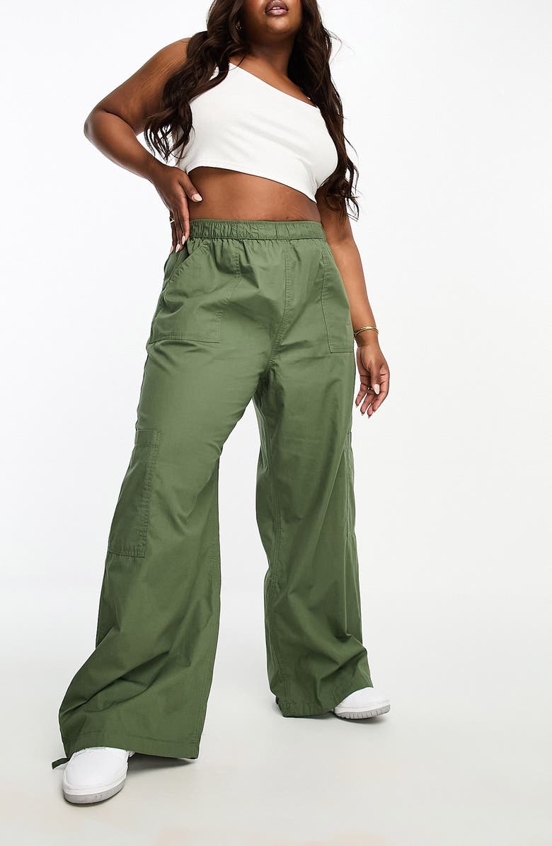 ASOS DESIGN Curve Pull-On Wide Leg Cotton Poplin Cargo Pants, Main, color, 