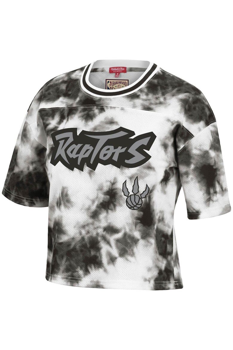 Women's Mitchell & Ness Black/White Toronto Raptors Hardwood Classics Tie-Dye Cropped T-Shirt, Alternate, color, Black