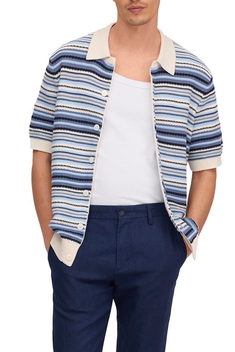 Nolan Striped Organic Cotton Polo Cardigan, Main, color, NAVY MULTI