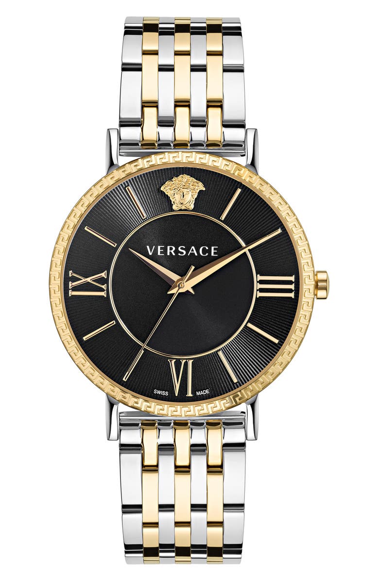 Versace V-Eternal Stainless Steel Strap Watch, 42mm, Alternate, color, Two Tone/Black