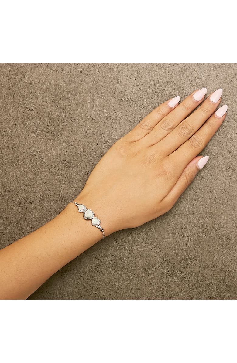 Haus of Brilliance .925 Sterling Silver Created Opal Triple Heart and White Sapphire Bolo Bracelet, Alternate, color, White
