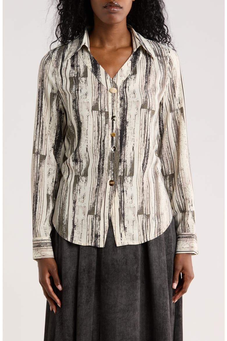 Print Button-Up Shirt, Main, color, WHITE
