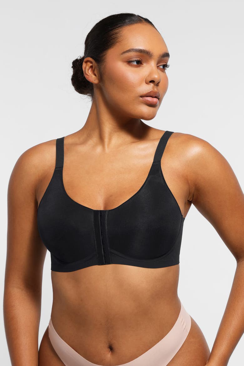 Wireless Front-Hook Back Smooth Bra, Alternate, color, Classic black