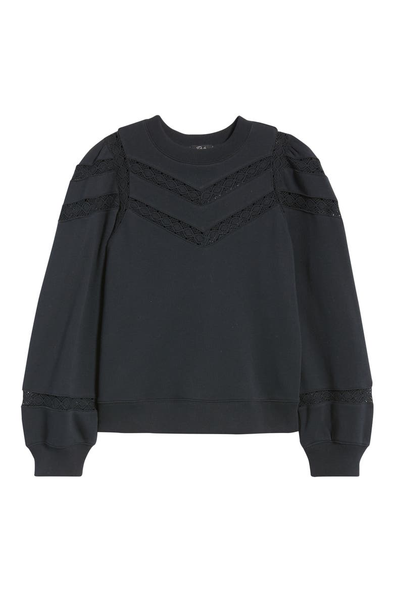 Isles Lace Inset Cotton Sweatshirt, Alternate, color, BLACK