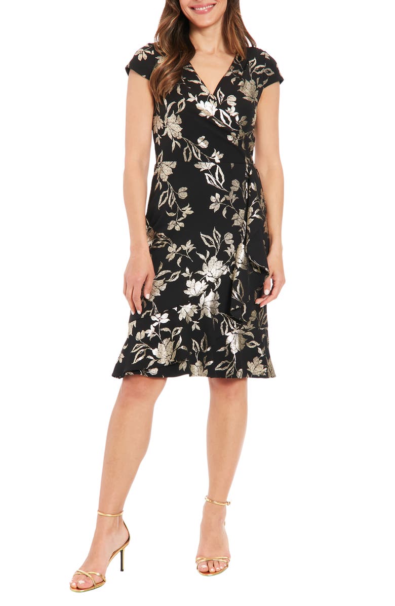 London Times Foil Floral Side Tie Sheath Dress, Main, color, 