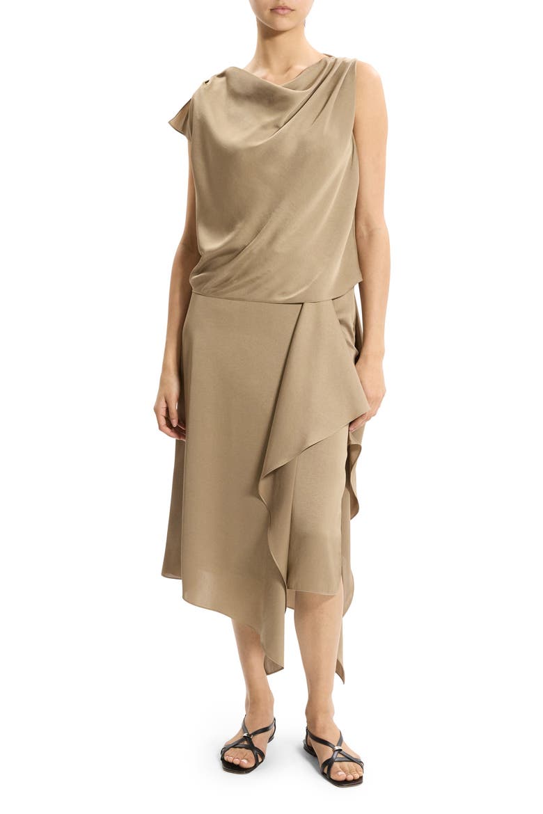 Cowl Neck Single Short Sleeve Satin Top, Alternate, color, MOCHA TAUPE