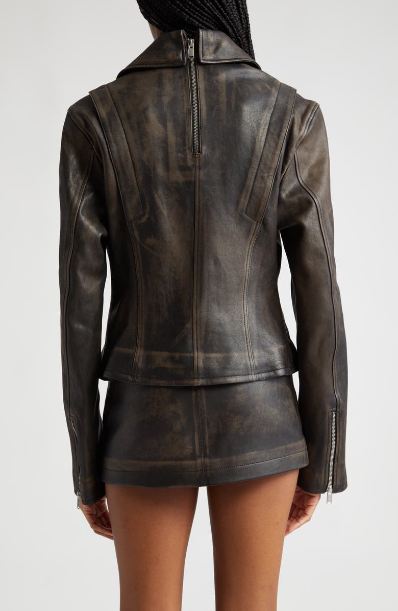 Dion Lee Burnished Leather Biker Jacket, Alternate, color,