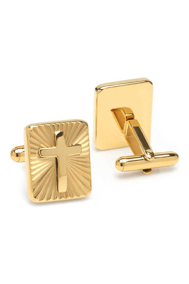 Radiant Cross Cuff Links, Alternate, color, GOLD