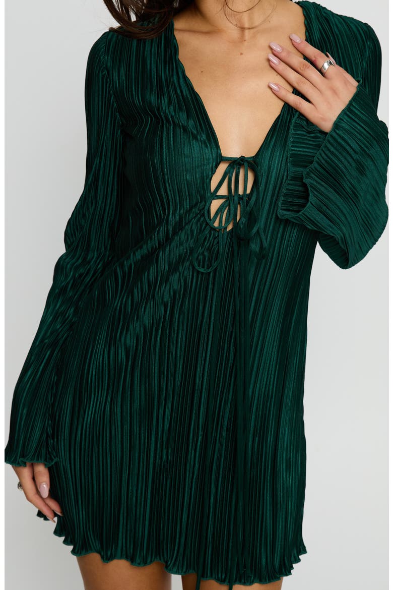 Malop Plissé Long Sleeve Minidress, Alternate, color, EMERALD