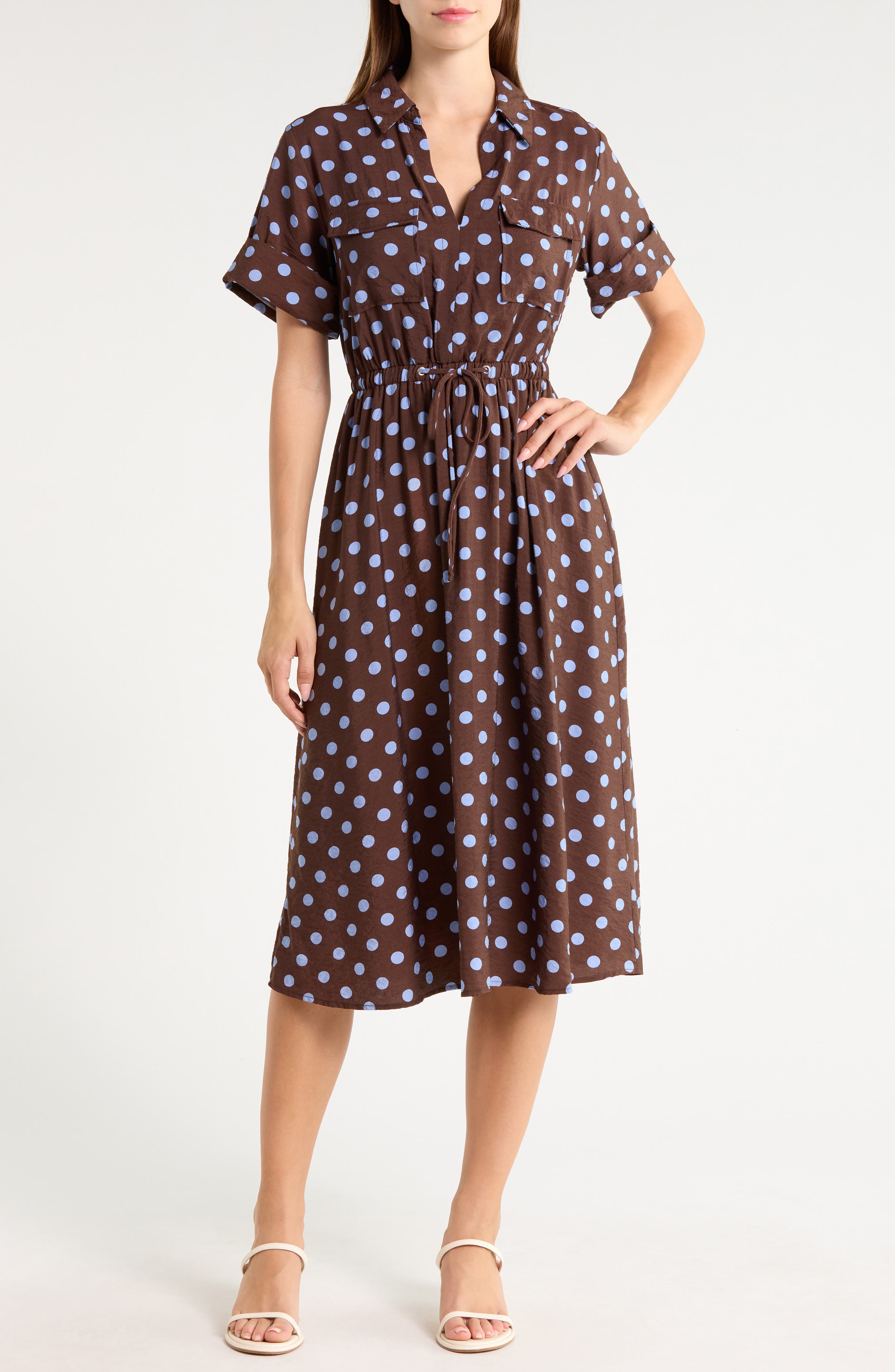 Polka Dot Short Sleeve A-Line Shirtdress